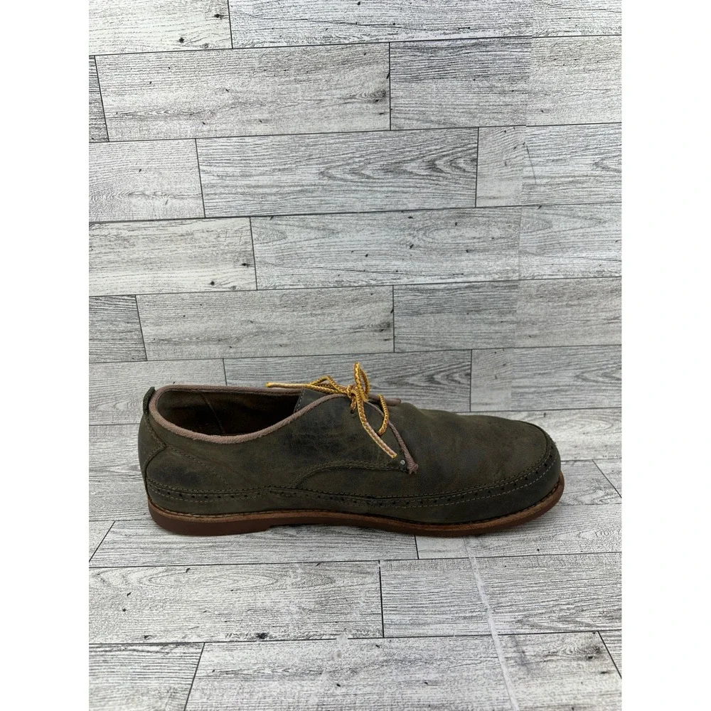 OluKai Honolulu Lace Men Size 9.5 Dark Wood Leather Oxford‎ Shoes 10200-9913